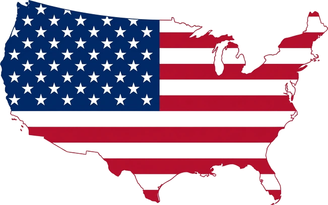 Map of the United States with American flag