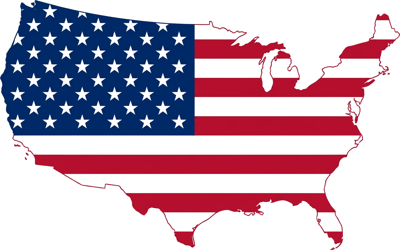Map of the United States with American flag